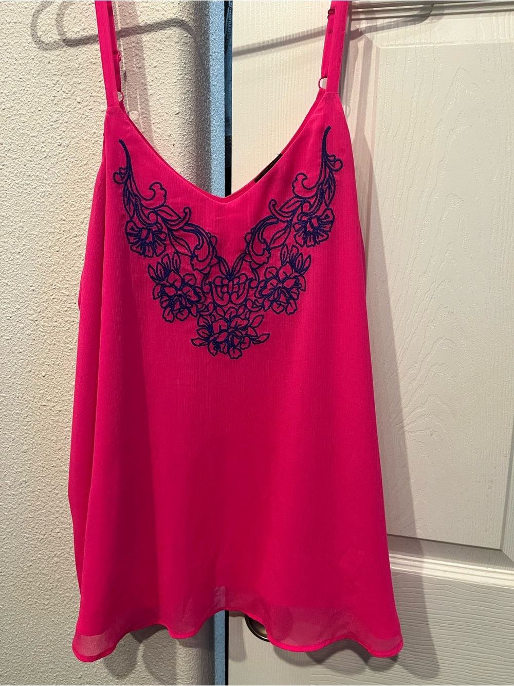 torrid Hot Pink V-Neck Cami with Navy Floral Embroidery